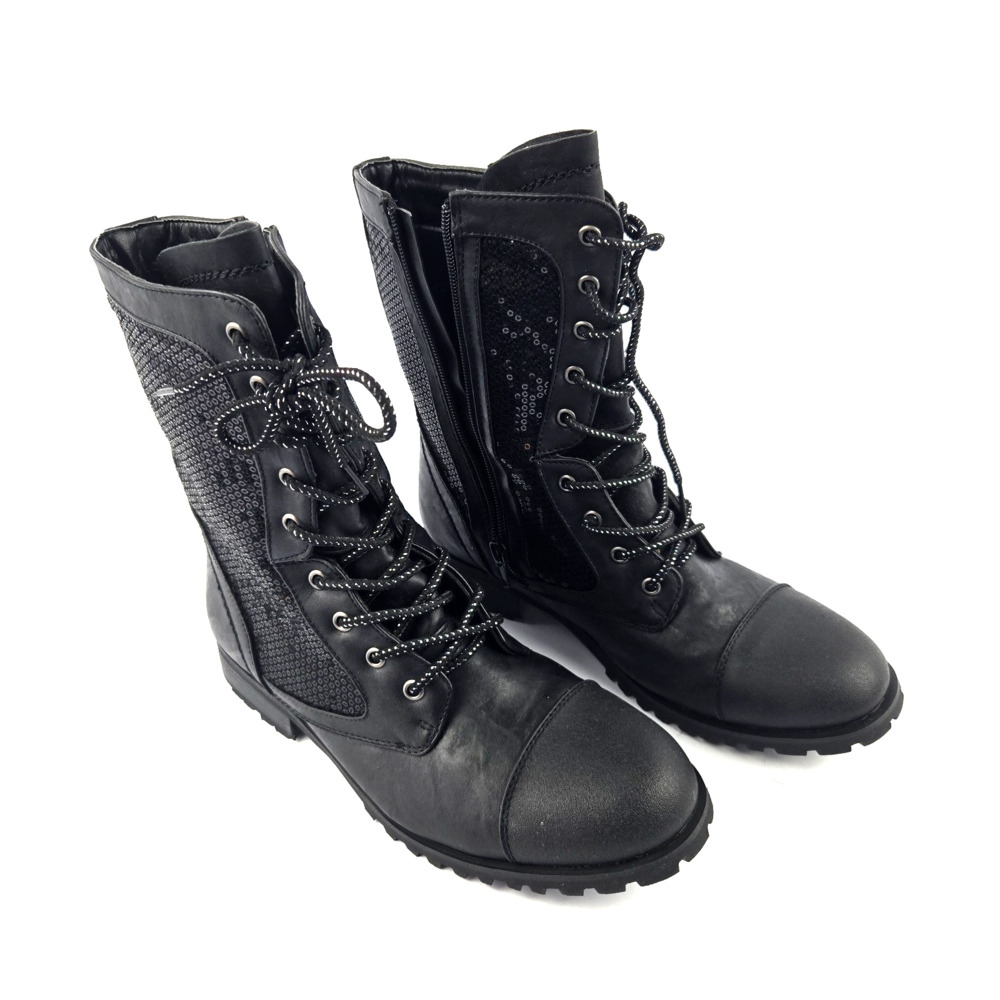 Gia Mia GS3W Sequin Kombat Combat Boot Black Size 10w